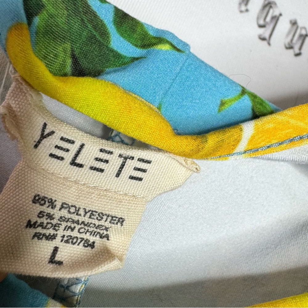 Yelete dress Lemon Print Blue yellow pockets on sides Tshirt style - Picture 8 of 11